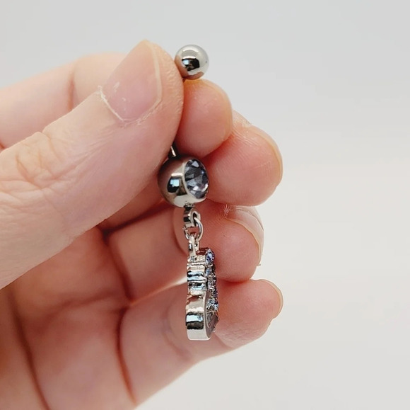 New Blue Heart Sterling Silver CZ Belly Button Navel Ring - Picture 3 of 4